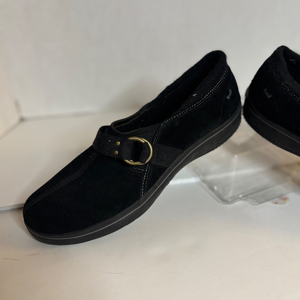 Keds Black Suede Faux Fur Lined Slip On Buckle Loafers WH45903 Womens 8